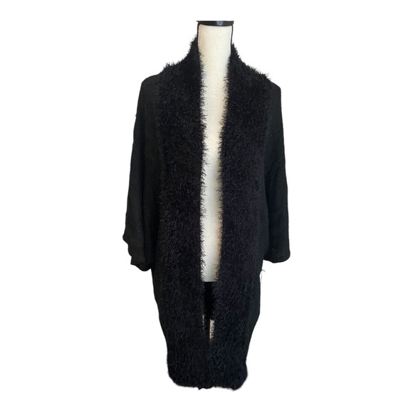 BCBGMaxAzria Sweaters - BCBGMAXAZRIA Cardigan Women's Medium Black Open Front Longline Faux Fur NWT
